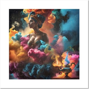 Genie Appearing in Cloud of Colourful Smoke Posters and Art